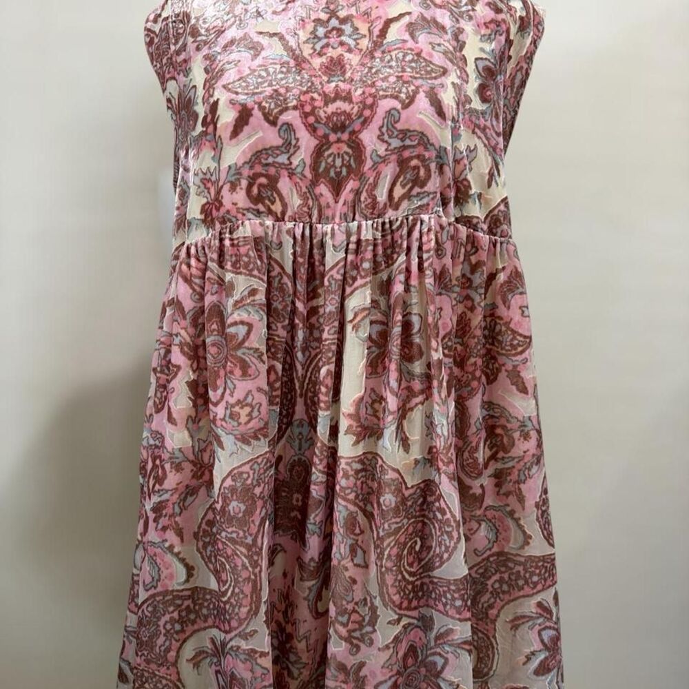 Free People Pink Paisley Burnout Velvet Babydoll Mini Dress L